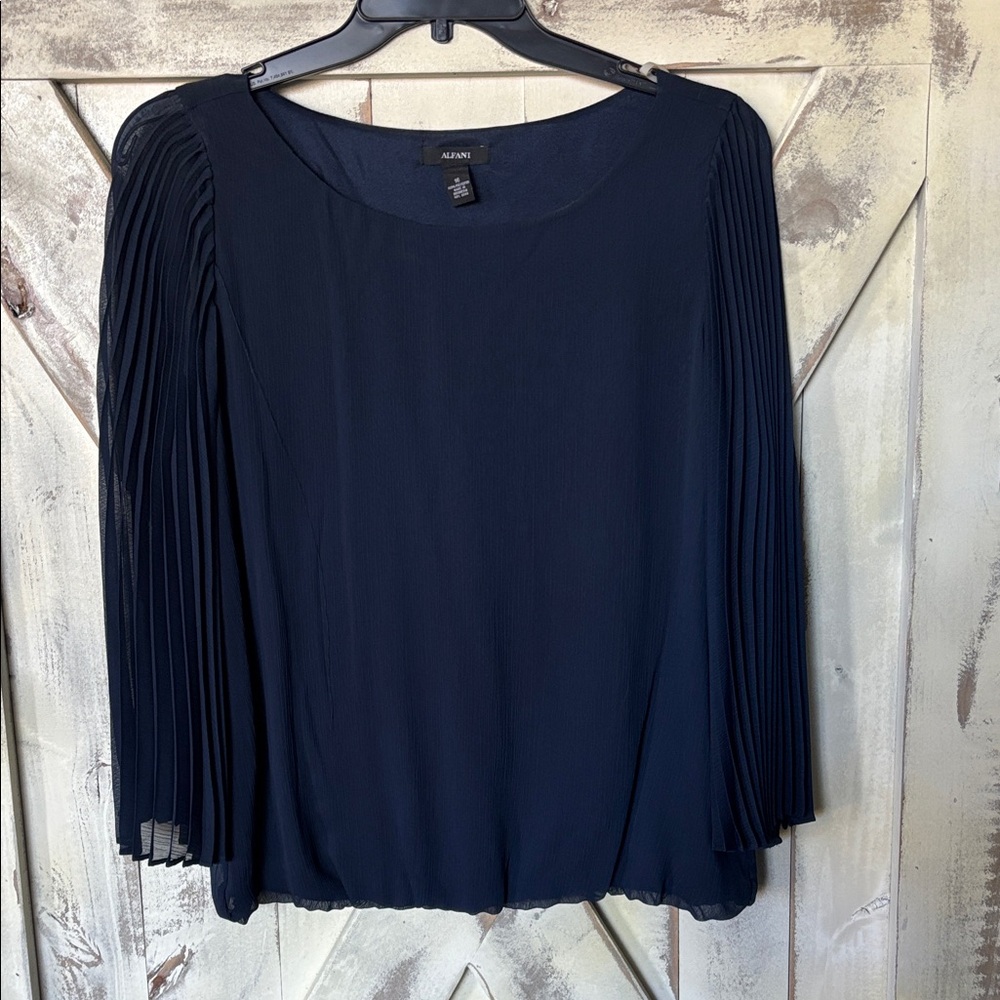 Alfani Navy Blue Pleated sleeve Blouse